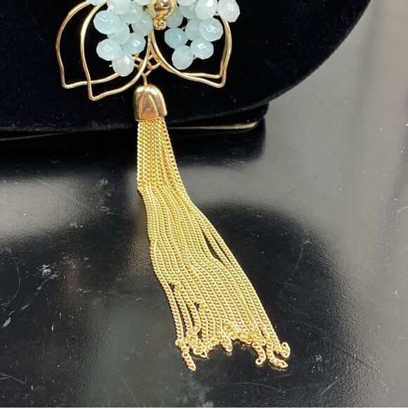 Carol Dauplaise 3D Wire Beaded Butterfly Statement Necklace Blue Gold - Picture 9 of 12